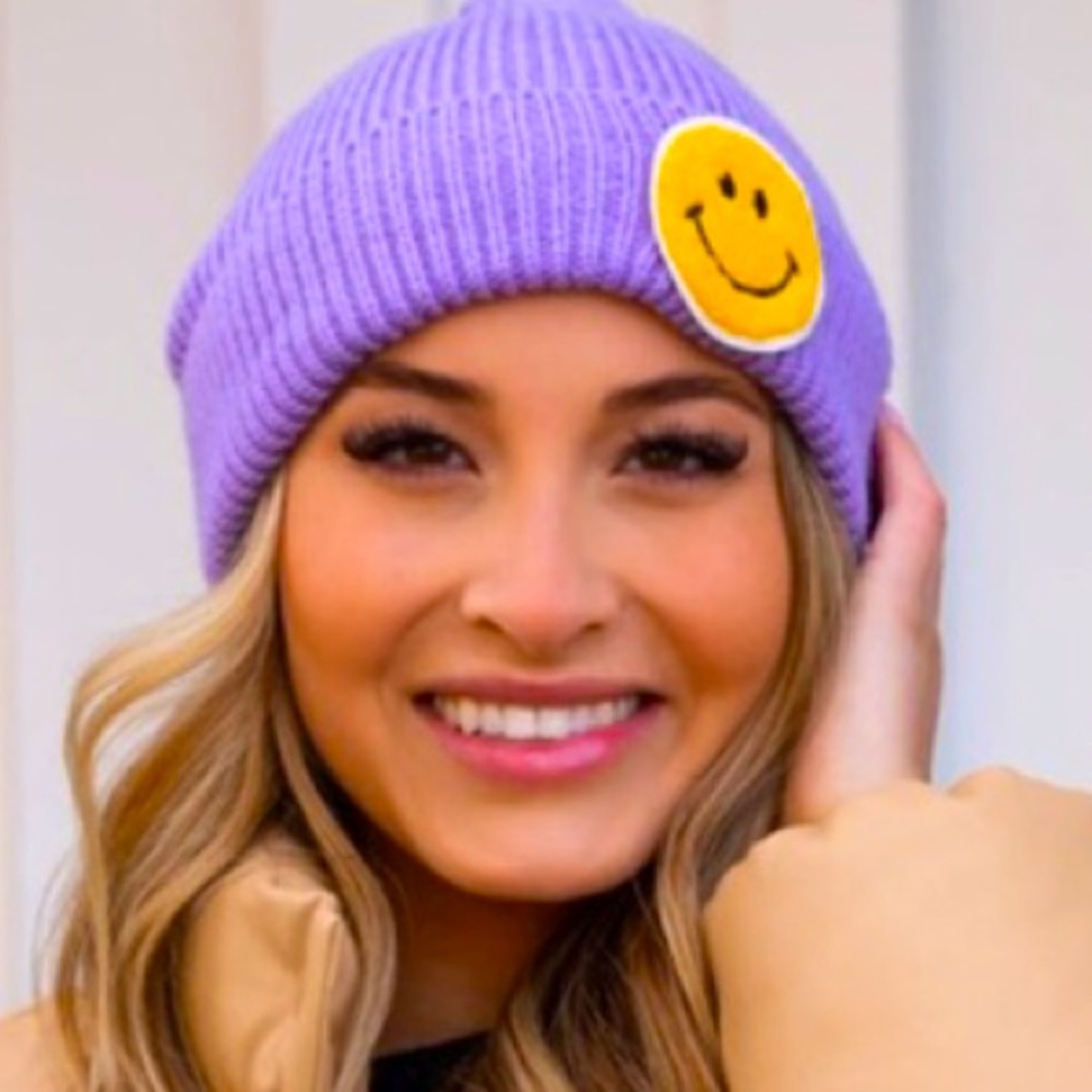 Smiley Face Beanie Unisex Color Purple